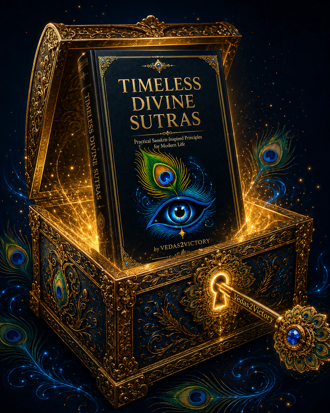 Timeless Divine Sutras premium book and treasure chest visual
